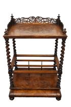 Victorian burr walnut canterbury whatnot