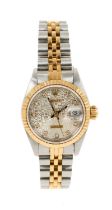 Ladies Rolex Datejust gold and stainless steel wristwatch, with silver-coloured Jubilee diamond dial