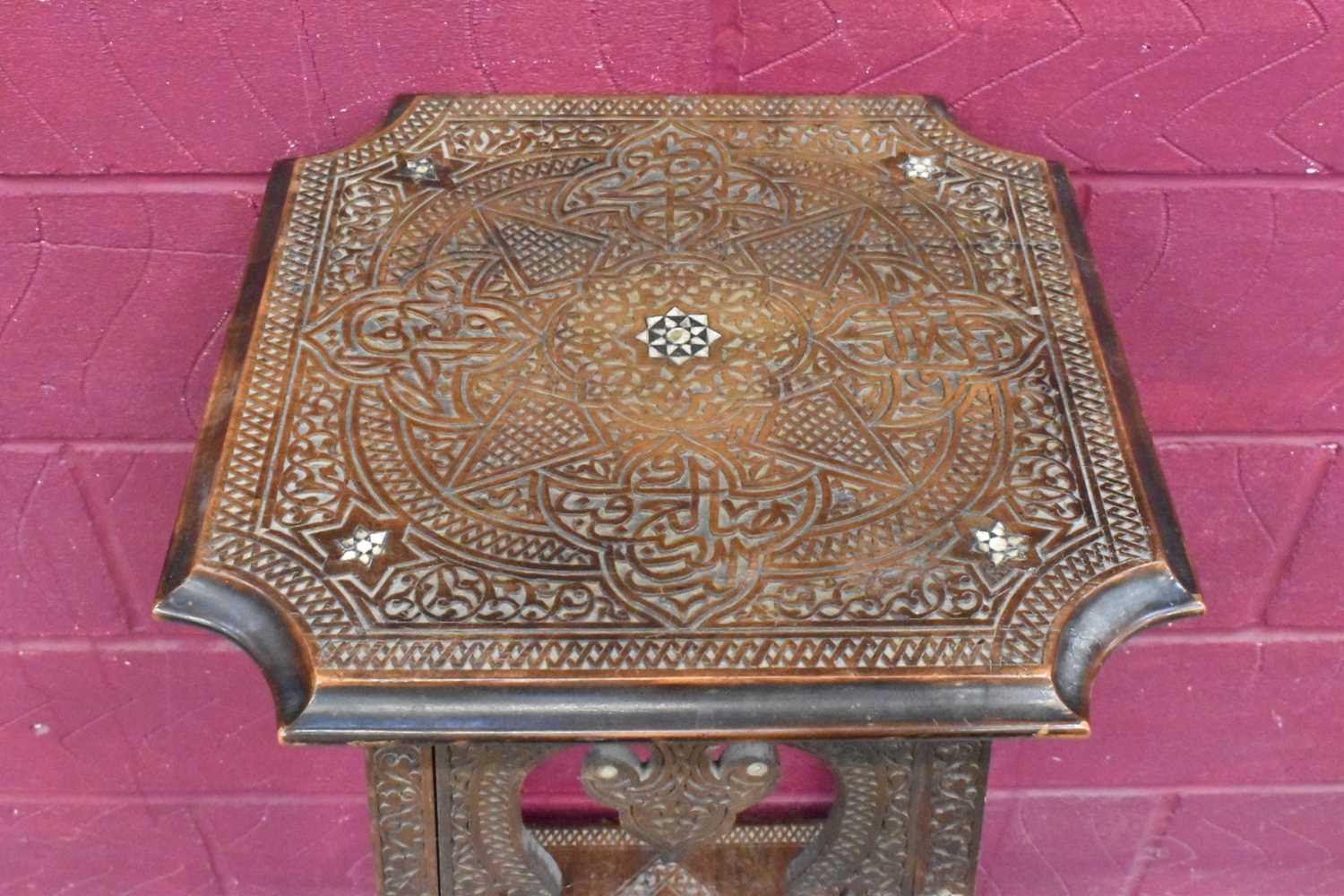 Antique Islamic mother of pearl inlaid plant stand, Syria - Image 2 of 5