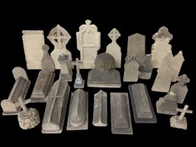 Highly unusual large collection of stone models of gravestones
