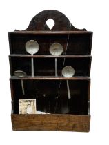 18th century oak spoon rack and pewter spoons