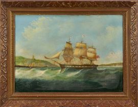 English School, 19th century, oil on canvas - Shipping off the Coast, initialled MB, 41cm x 56cm, in