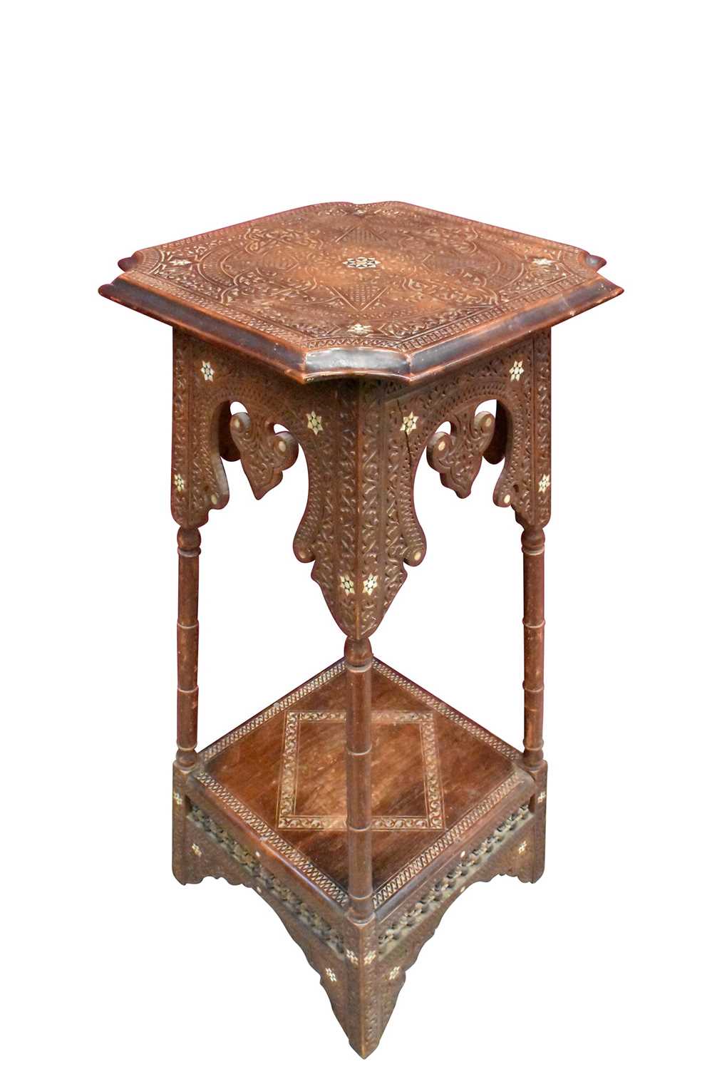 Antique Islamic mother of pearl inlaid plant stand, Syria