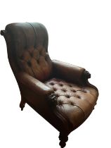 Good George IV leather upholstered library chair with lion mask arms