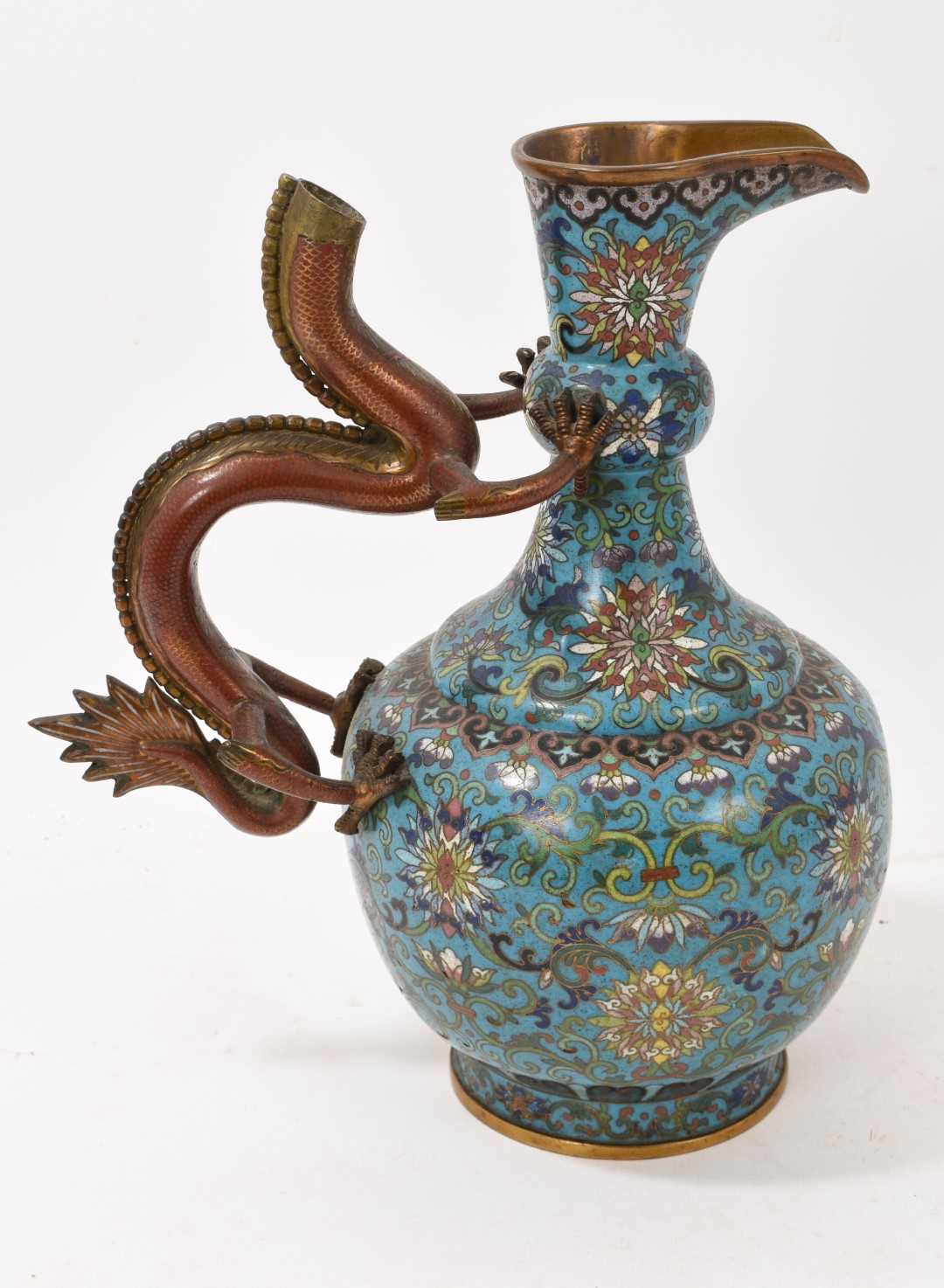 Chinese cloisonné ewer, 19th century, with dragon handle - Image 3 of 8