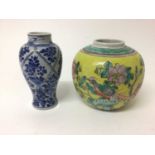 Chinese blue and white baluster vase, leaf mark to base, decorated with flowers