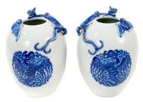 Pair of Chinese 20th century blue and white vases