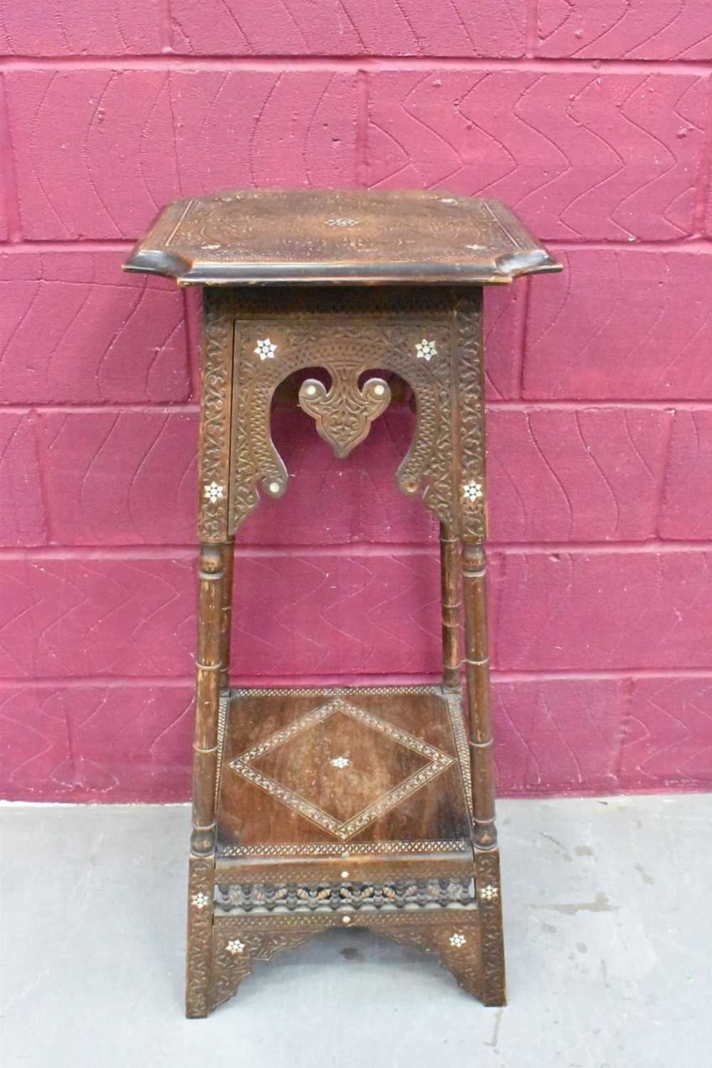 Antique Islamic mother of pearl inlaid plant stand, Syria - Image 5 of 5