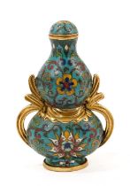 19th century Chinese cloisonné snuff bottle and stopper, of double gourd form, 9cm high