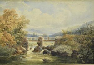 Peace Sykes (Exh. 1886-1900) watercolour - A Stone Bridge over a Torrent, signed, in glazed gilt fra