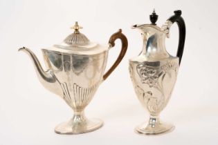 Victorian silver coffee pot and an Edwardian Art Nouveau silver hot water jug (2)