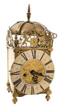 Victorian 17th century style brass lantern clock signed James Worthington, key and pendulum present.