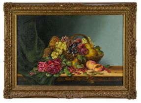 Continental School, contemporary, oil on canvas - still life with fruit, indistinctly signed, in gil
