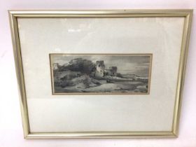 Dr Thomas Monro (1759-1833), charcoal and wash, Lake scene with ruins