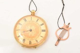 19th century 18ct gold key wind fob watch with fancy key