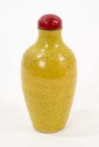 Chinese Qing period Imperial yellow crackle glazed snuff bottle