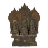 Antique Thai bronze temple figural group