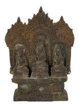 Antique Thai bronze temple figural group