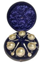 Cased set of six Victorian salts and matching spoons