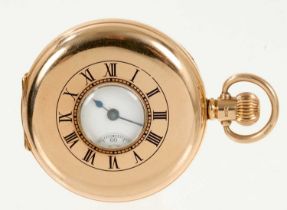 Waltham 9ct gold half hunter stem wind pocket watch