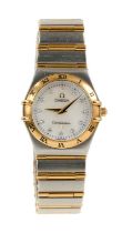 Ladies Omega Constellation gold and stainless steel wristwatch, the mother of pearl dial with diamon