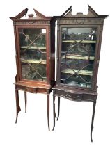 Pair of early 20th century Chippendale revival display cabinets, each with broken arch pediment and