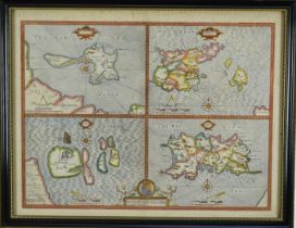 John Speed 17th Century map 'The British Islands', text verso, 38cm x 51cm, in Hogarth frame