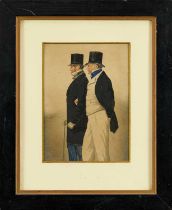 Richard Dighton (1795-1880) watercolour - Portrait of Admiral Rous and George Payne, 20cm x 15cm, la