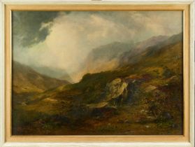 English School, 19th century, oil on canvas - Highland Landscape, indistinctly signed and dated, 60c