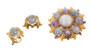 Victorian gold and gem-set brooch and earrings