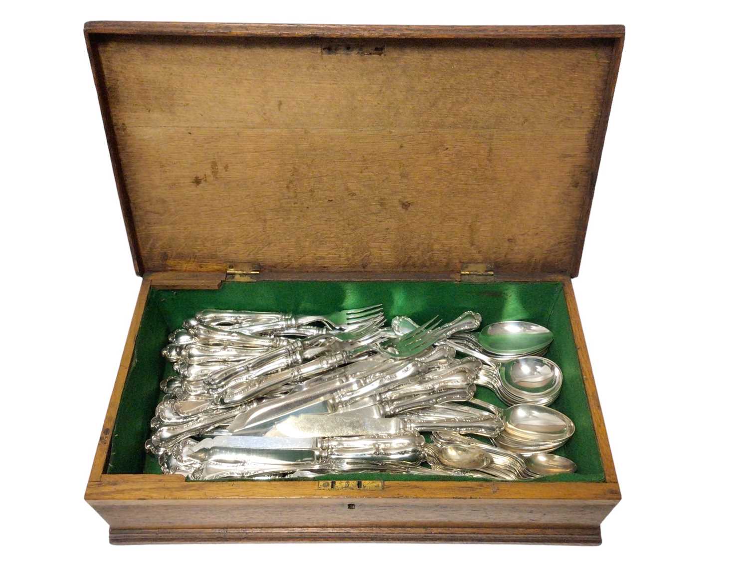 Canteen of Mappin & Webb silver plated cutlery housed in a 19th century cutlery box