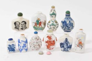 Collection of ten 20th century Chinese porcelain snuff bottles, largest 8cm high