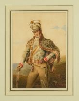 English School, early 19th century, watercolour - Portrait of a Hussar Officer, circa 1810-1820, 32c