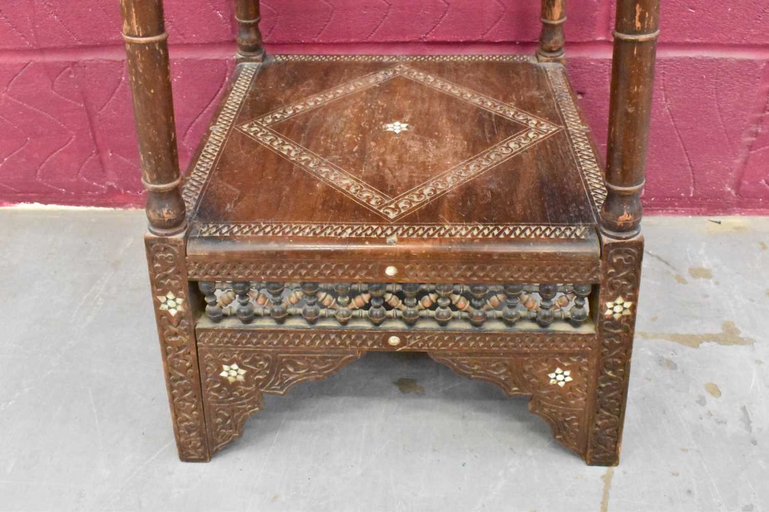 Antique Islamic mother of pearl inlaid plant stand, Syria - Image 4 of 5