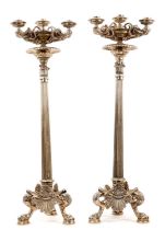 Impressive pair of silvered Regency style large candlesticks