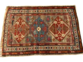 Small Kazak rug, with three conjoined medallions on geometric borders, 130 x 90cm