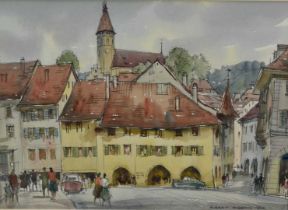 Albert Ribbans (1903-1966) two watercolours - Townscape and Landscape, signed and dated 1962 and 196