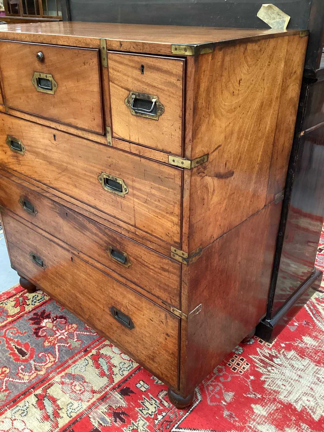 Victorian mahogany and brass bound secretaire campaign chest, in two parts - Image 5 of 10