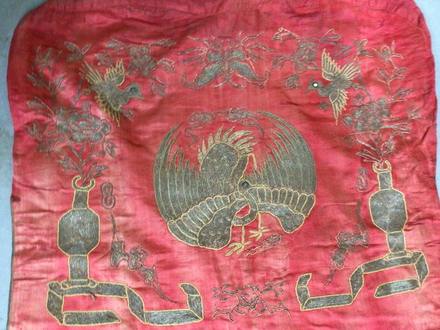 Unusual set of six Chinese embroidered chair covers, probably 19th century - Image 2 of 4