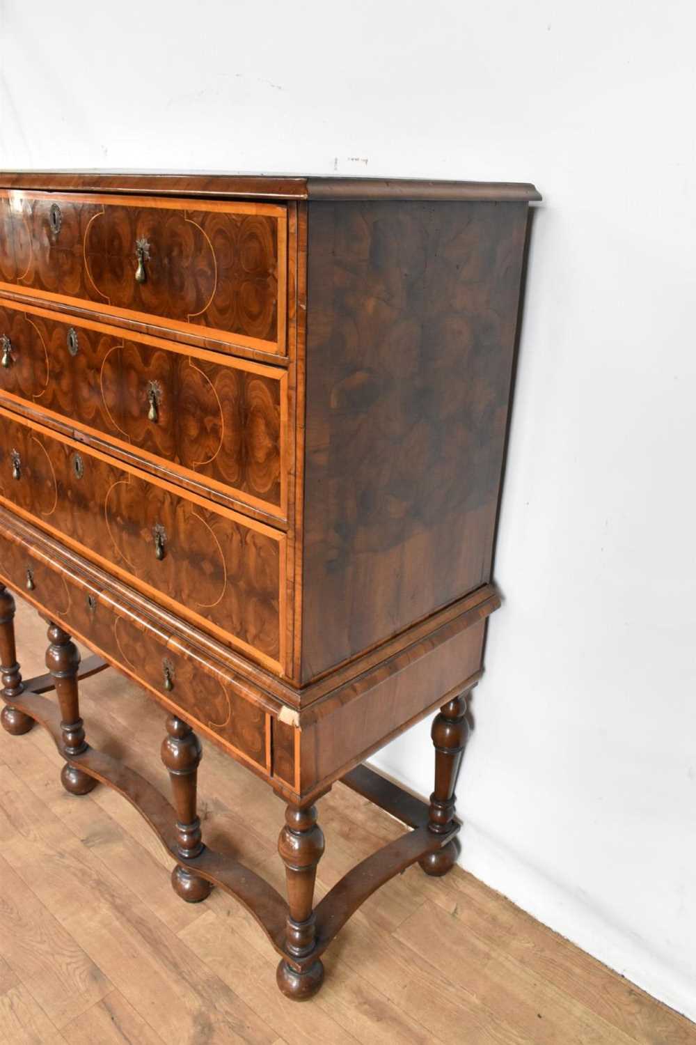 William and Mary oyster veneered chest on stand - Image 3 of 6