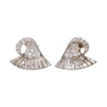 Pair 1950s diamond earrings