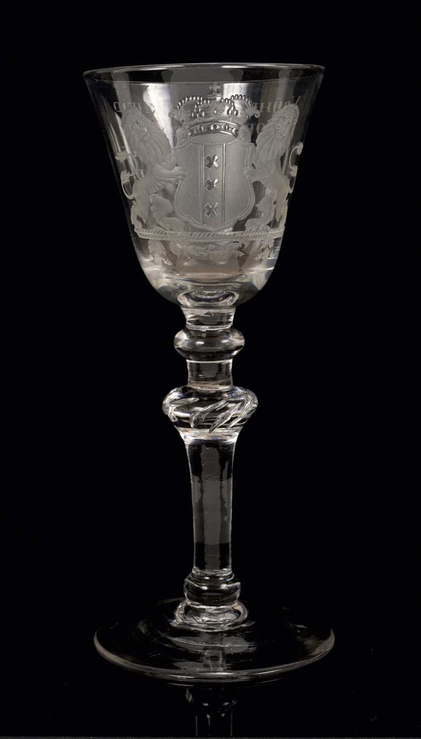 18th century Dutch engraved glass with armorial