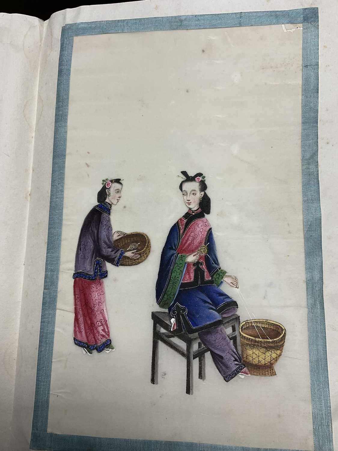 Album of antique Chinese rice paper paintings showing the production of silk - Image 6 of 27