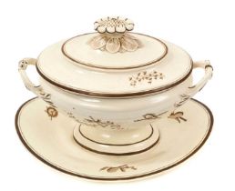Wedgwood creamware oval two handled sauce tureen, cover and fixed stand