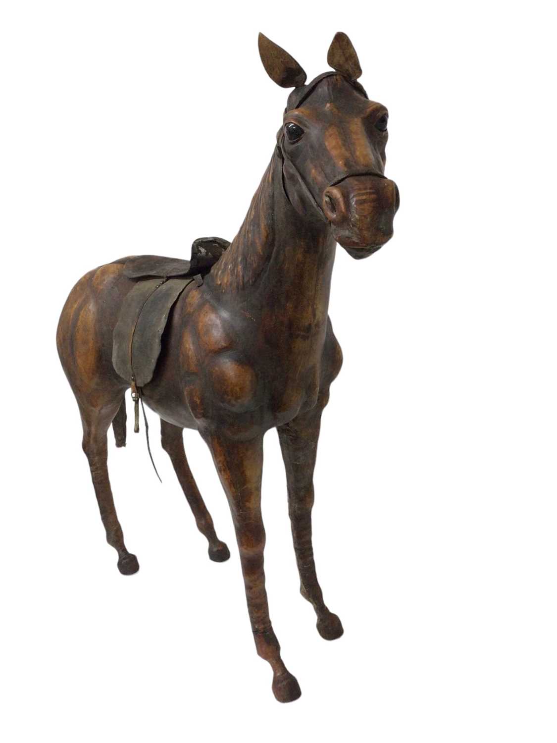 Large leather covered wooden horse in the style of Liberty - Image 3 of 10