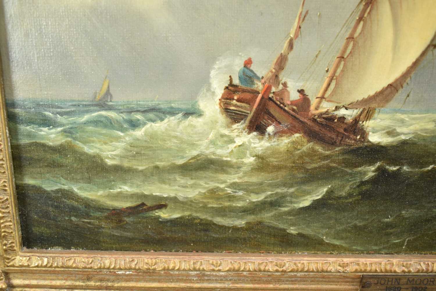 John Moore of Ipswich (1820-1902) oil on canvas - Fishing boats in a Swell, signed, in gilt frame - Image 4 of 11