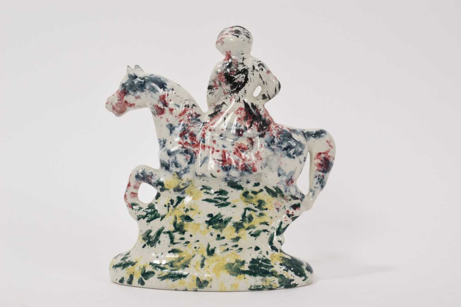 Staffordshire spongeware figure of a woman on horseback - Image 2 of 3