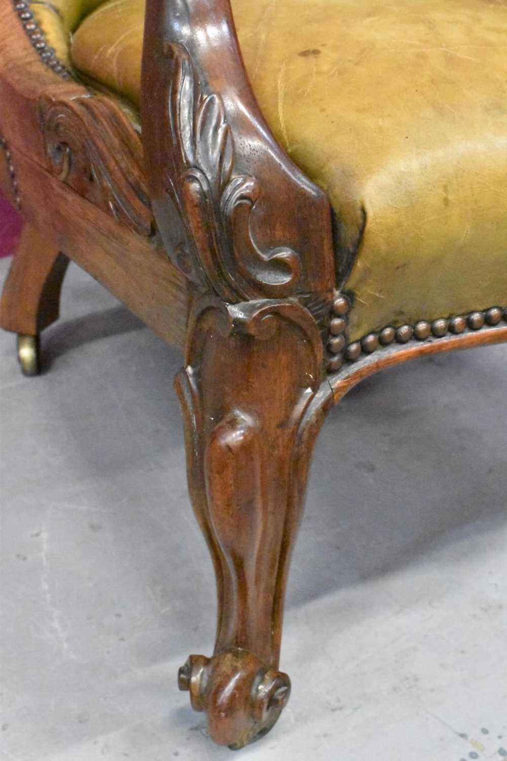 Good quality early Victorian leather upholstered rosewood open armchair - Image 6 of 9