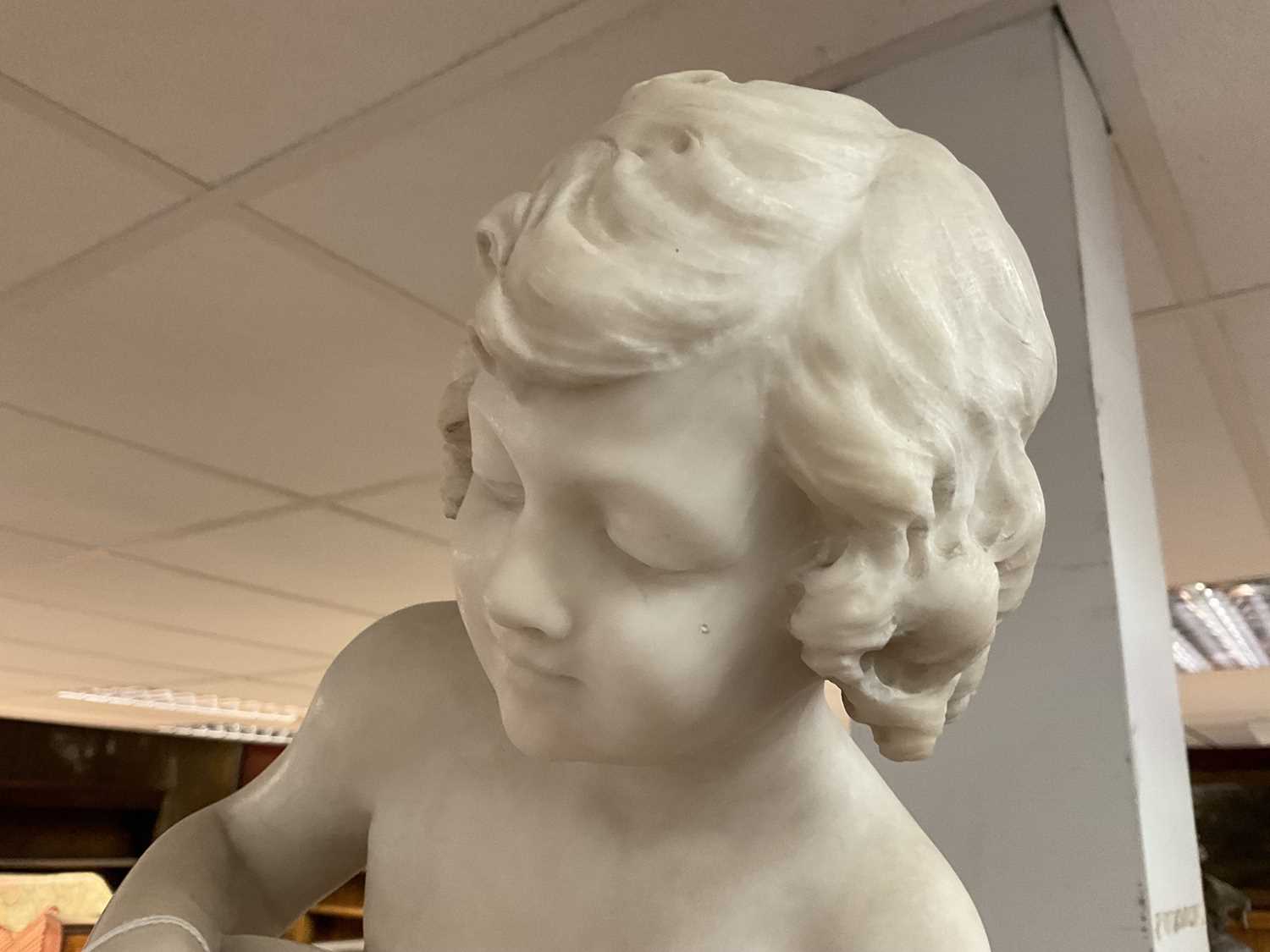 Late 19th century Italian carved marble sculpture of a child playing a lute, signed - Image 4 of 8