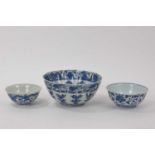 Three antique Chinese porcelain blue and white bowls